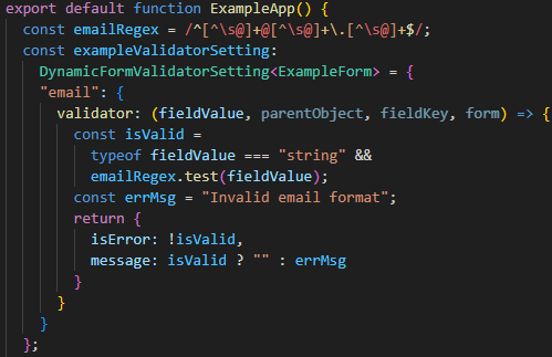Validator Setting Example
